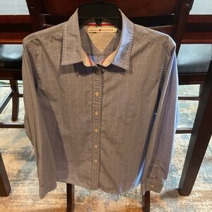 Tommy Hilfiger Woman’s Button Up Long Sleeve Shirt Size 16 Blue, And White